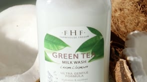 A video showcasing the creamy texture and moisturizing properties of Green Tea Milk Wash by FarmHouse Fresh.