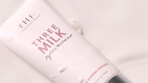 A video showing the thick and rich texture of FarmHouse Fresh Three Milk Ageless Moisturizer face lotion for aging and dry skin.