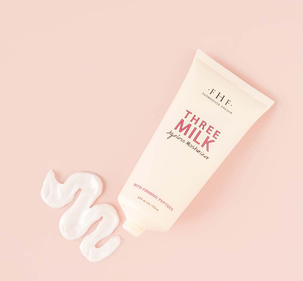 A tube of FarmHouse Fresh’s best-selling face cream called Three Milk Ageless Moisturizer.