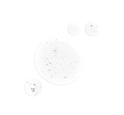 Four round, transparent FHF Exosome Booster X5 texture drops on a white background