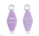 Front and back of FarmHouse Fresh’s purple Smurfy Day To Save Keychain. All profits help save animals.