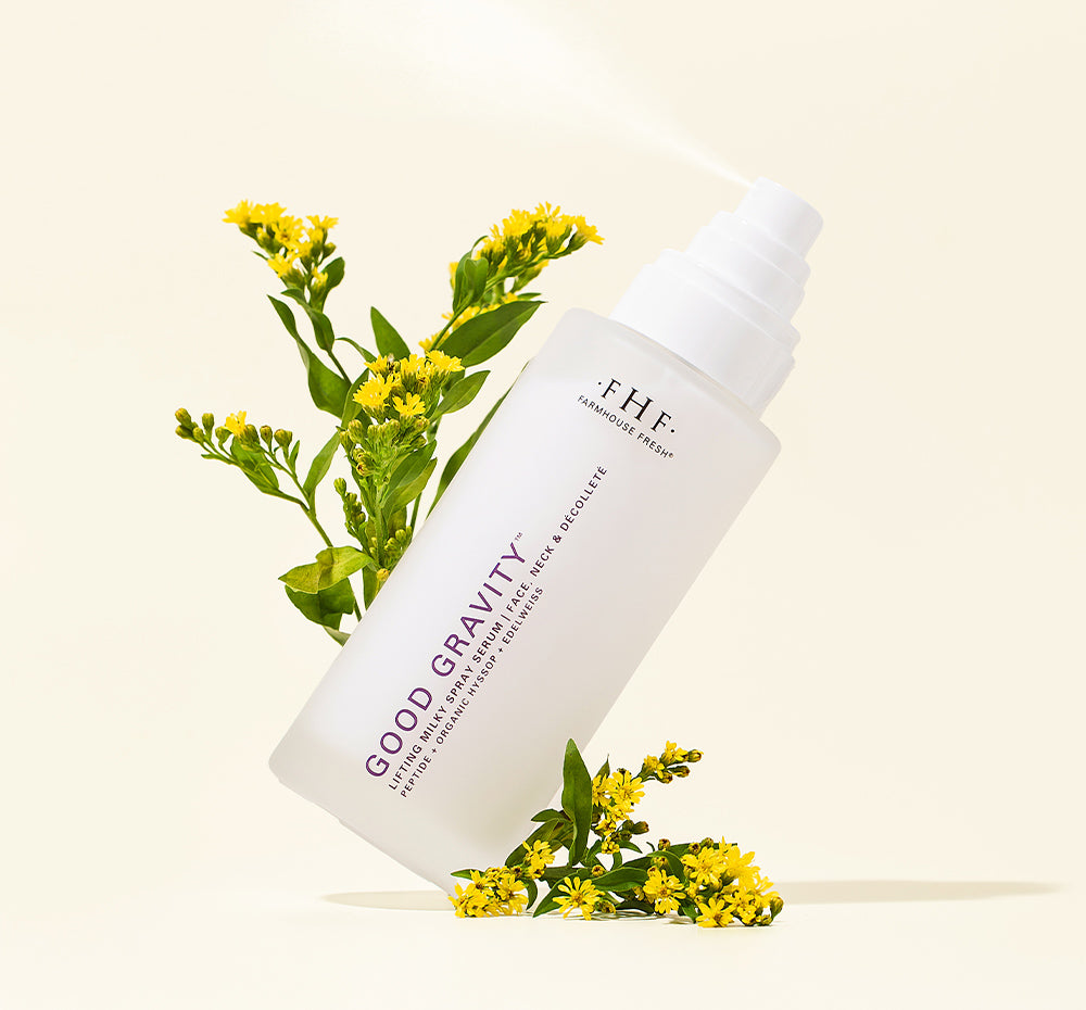 FarmHouse Fresh Good Gravity lifting milky spray serum with yellow flowers