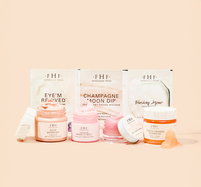 Jet Set Glow 7-piece sample kit designed to smooth, brighten, and illuminate your skin.