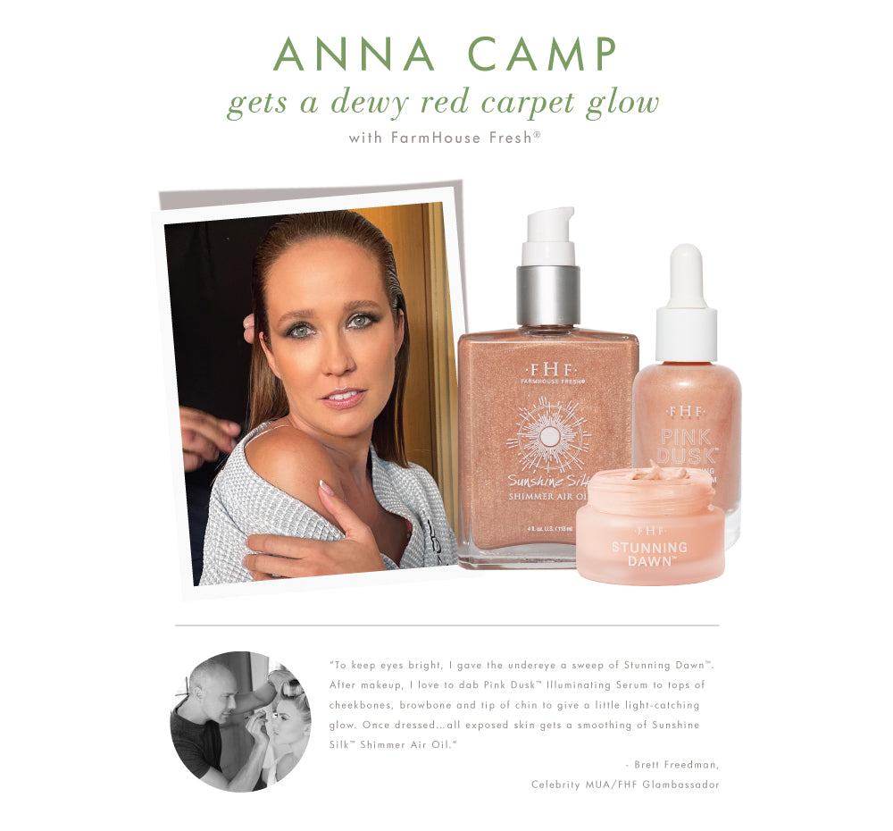 Anna Camp used FarmHouse Fresh Stunning Dawn Brightening Eye Cream to keep eyes bright on the red carpet.