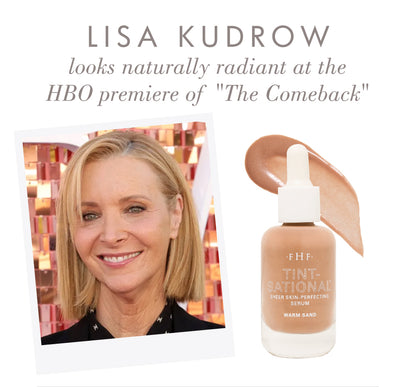 Lisa Kudrow looking naturally radiant at the HBO premiere of The Comeback featuring FarmHouse Fresh Tint-sational Sheer Skin-Perfecting Serum in Warm Sand.