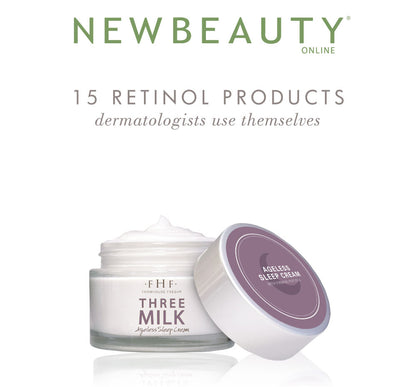 E Online features FarmHouse Fresh’s Three Milk Ageless Sleep Cream with retinol, recommended by dermatologists