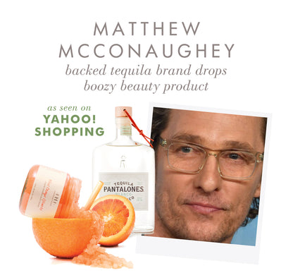 FarmHouse Fresh Blood Orange Glowrita featured on Yahoo Shopping, highlighting the tequila-inspired skincare treatment made with Pantalones Tequila, the Matthew McConaughey-backed brand