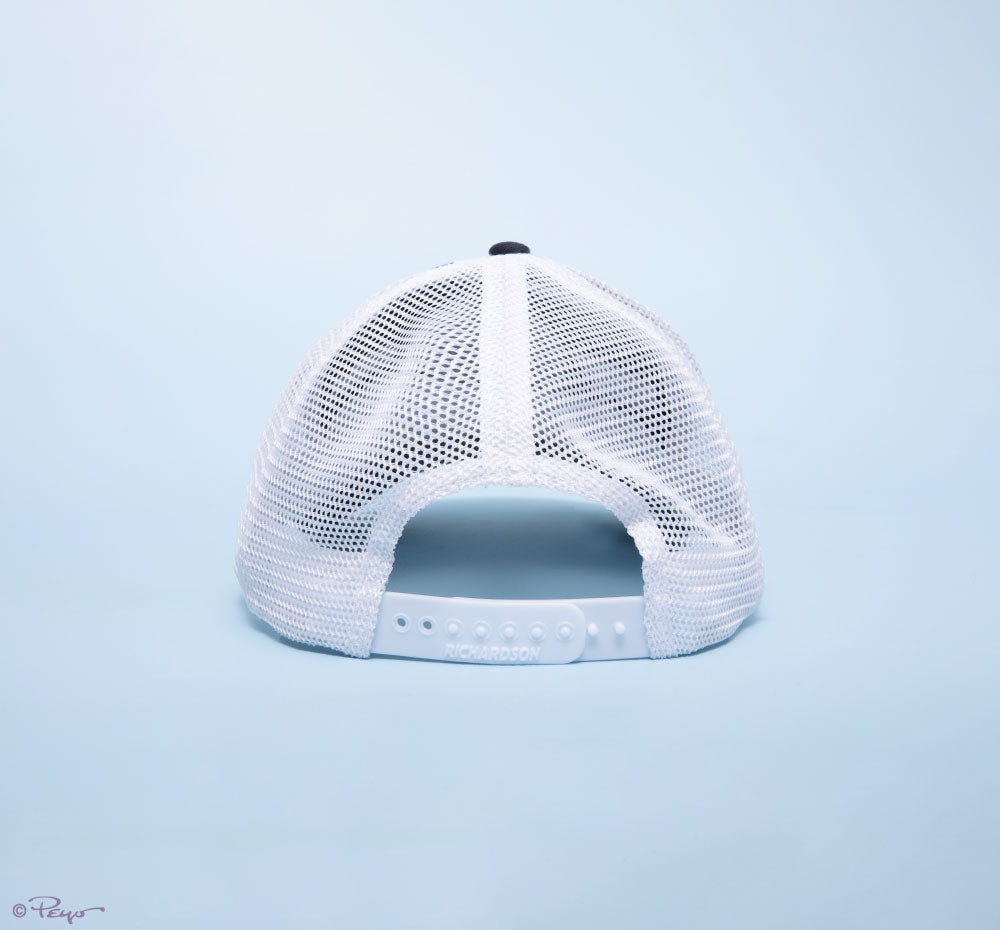 FarmHouse Fresh Smurfin' Cool Trucker Hat in dark navy color with white mesh in the back. All profits help save animals.