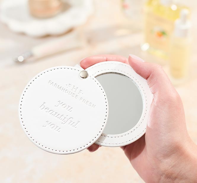 White Vegan Leather Pocket Mirror