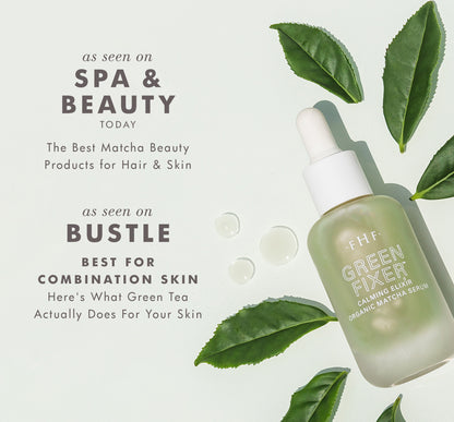 FarmHouse Fresh Green Fixer Calming Elixir organic matcha serum with green tea leaves, featured by Spa & Beauty Today and Bustle