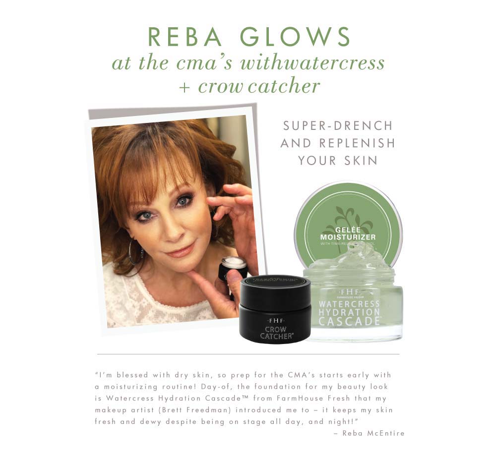 Reba uses Crow Catcher Eye Transforming Serum by FarmHouse Fresh at the CMA.