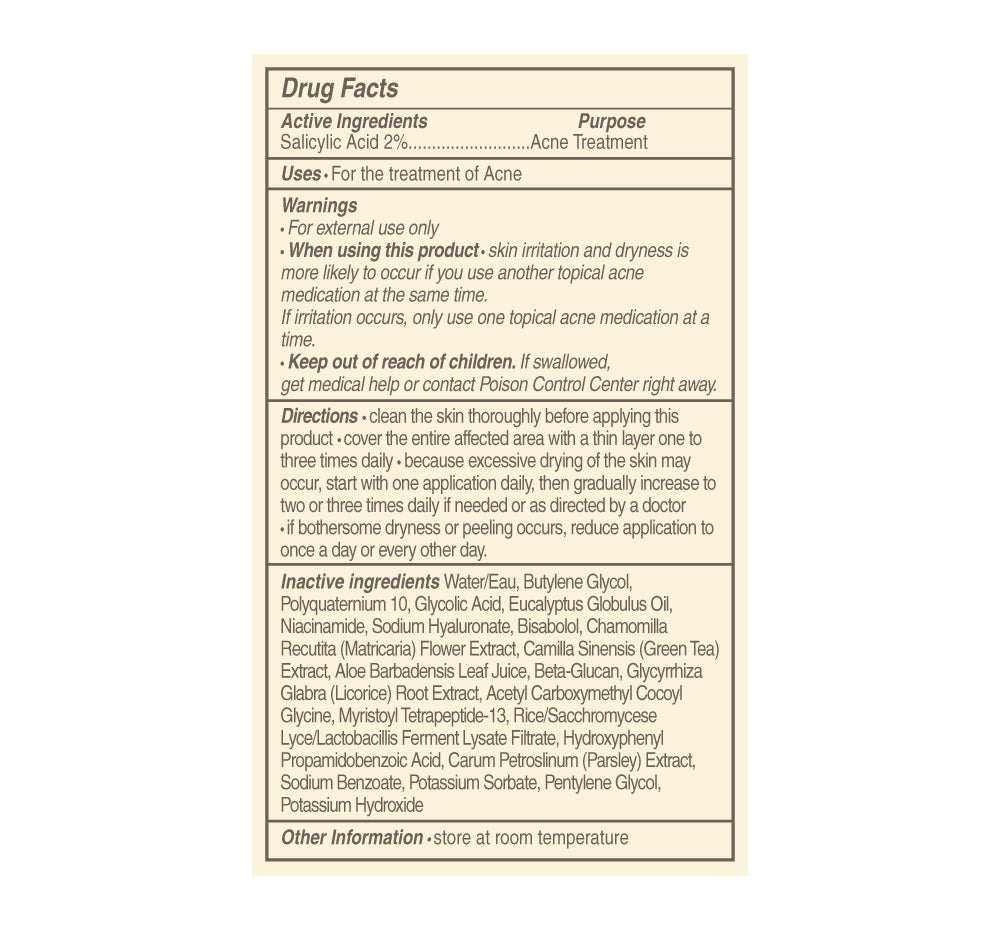 Drug facts panel of FarmHouse Fresh Day Breakthru Day Serum acne treatment made with clinical ingredients as salicylic acid serum that helps clear up blemishes.