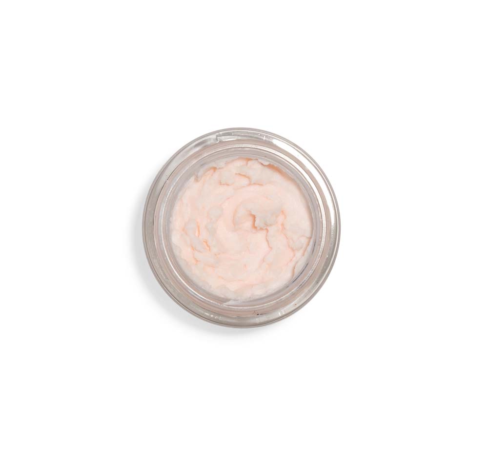 Top view of an opened jar of FarmHouse Fresh Evening Rose Moon Dip Ageless Facial Sleep Mousse with Peptides and Retinol made with natural and organic, locally sourced ingredients.