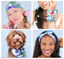 Various ways to wear FarmHouse Fresh Smurf Fruits & Wonders Silky Scarf. All profits help rescue animals.