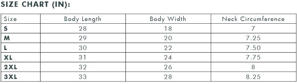 The size chart for the unisex FarmHouse Fresh® Donation T-Shirt in blue color, featuring size from small to 3 extra-large.