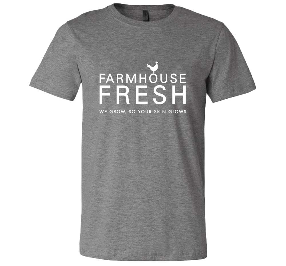 A grey, very soft FarmHouse Fresh Donation T-Shirt that helps save animals.