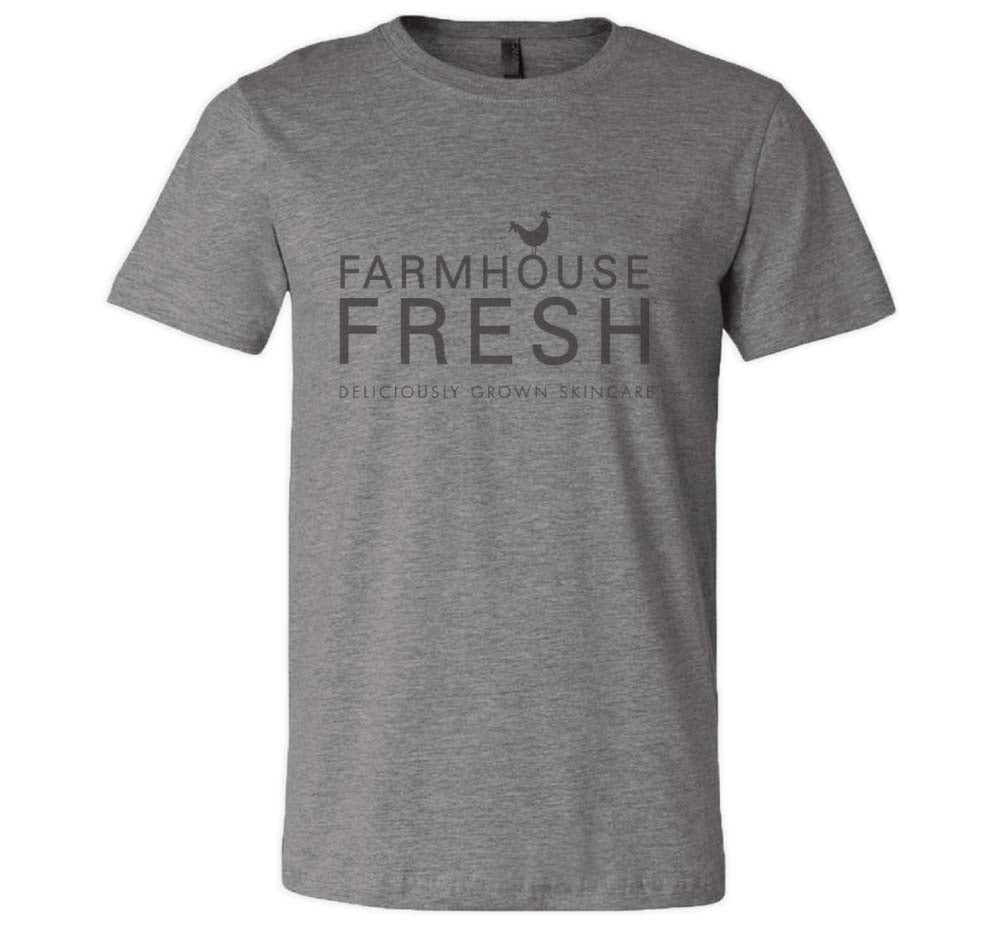 A grey, very soft FarmHouse Fresh Donation T-Shirt that helps save animals.