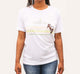 A woman wearing white FarmHouse Fresh Donation T-Shirt that helps saves animals.