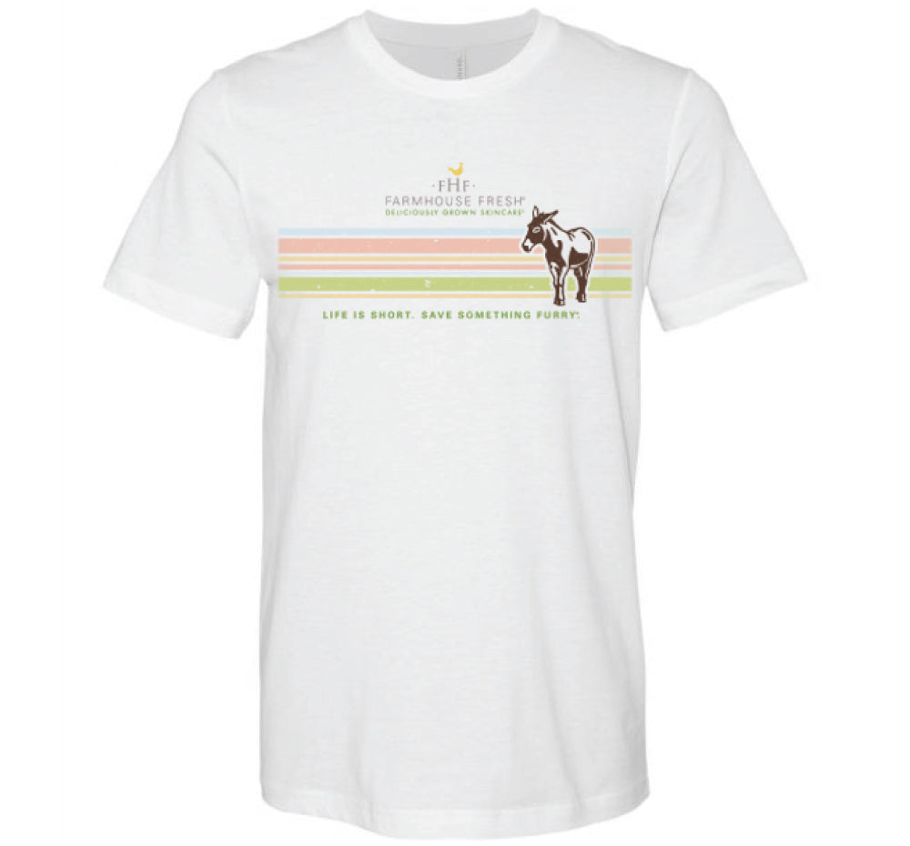 Lightweight, unisex FarmHouse Fresh T-Shirt that donates to animal sanctuary in white color.