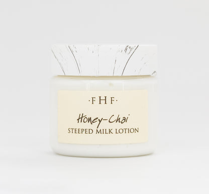 A sample of Honey-Chai Steeped Milk lotion for body by Farmhouse Fresh.