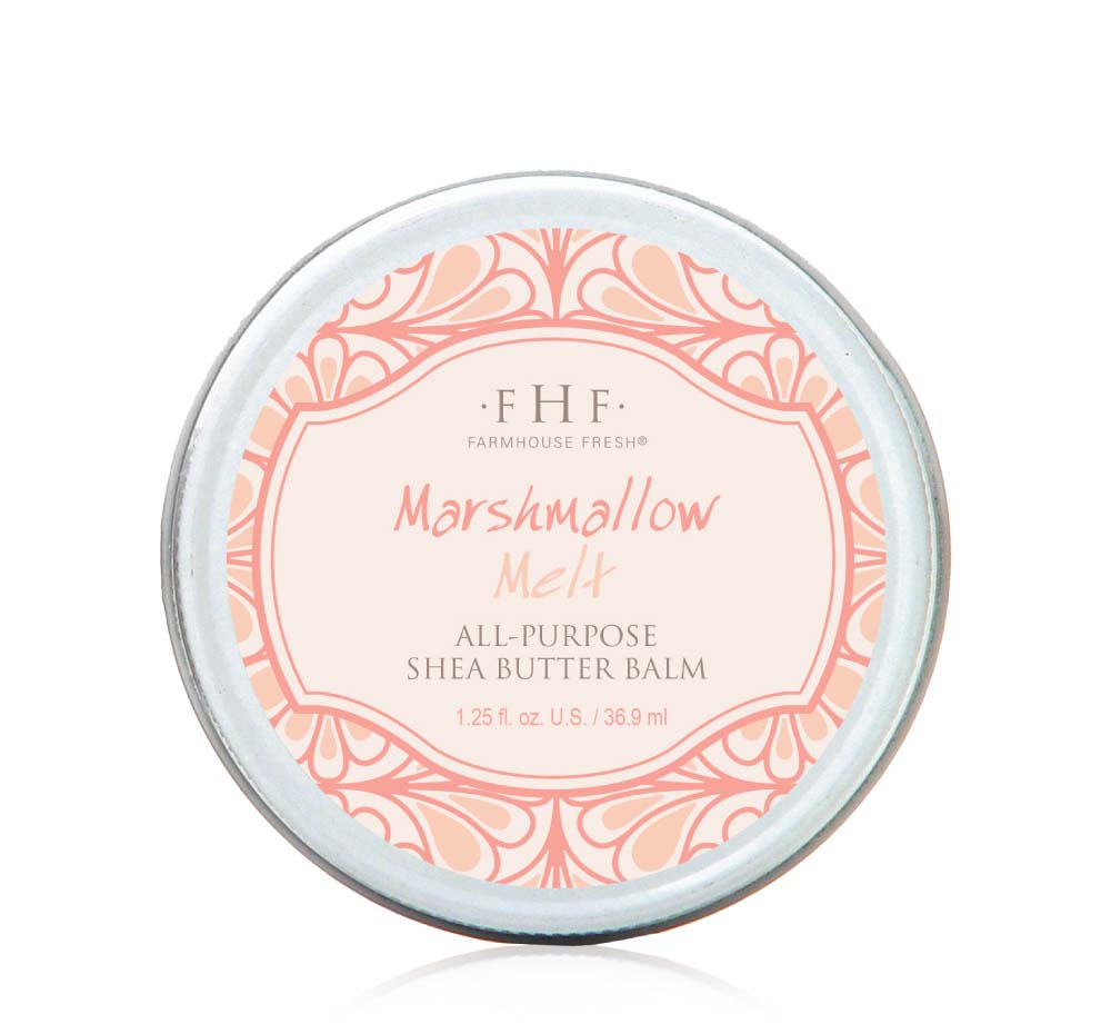 Front view of jar of Marshmallow Melt All-Purpose Shea Butter Balm by FarmHouse Fresh made with natural ingredients for dry skin.