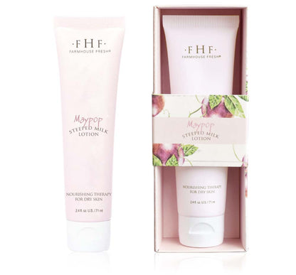 A tube and a box of FarmHouse Fresh Steeped Milk hand cream, a nourishing lotion that banishes dry skin.