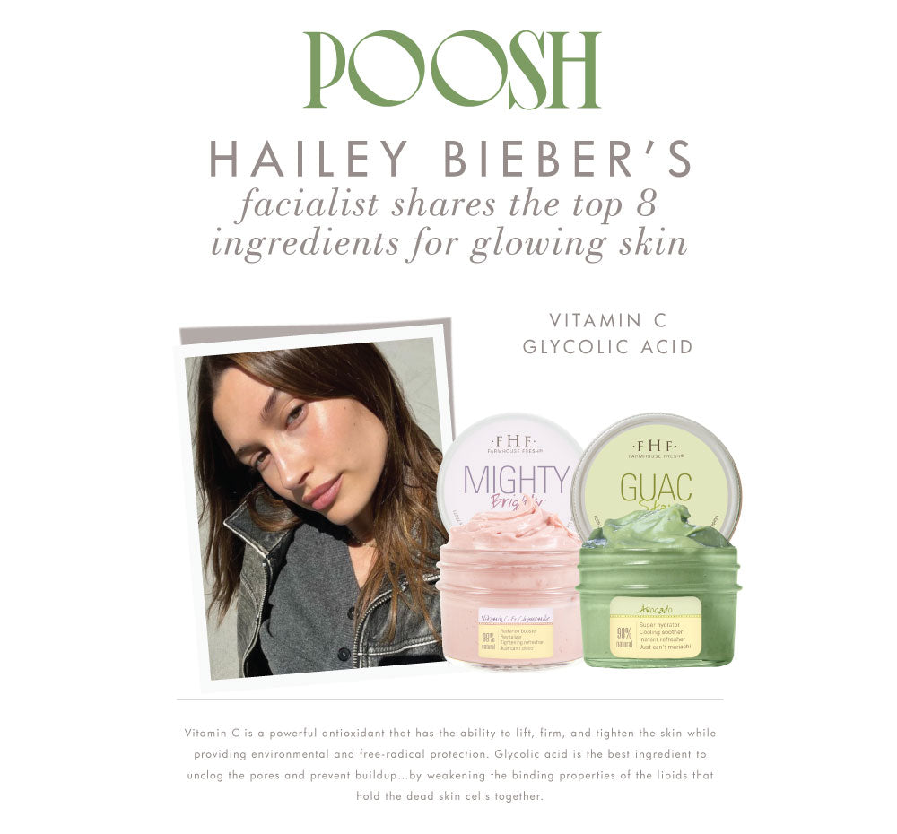 Hailey Bieber’s facialist shares the top ingredients for glowing skin that Farmhouse Fresh face masks contain.