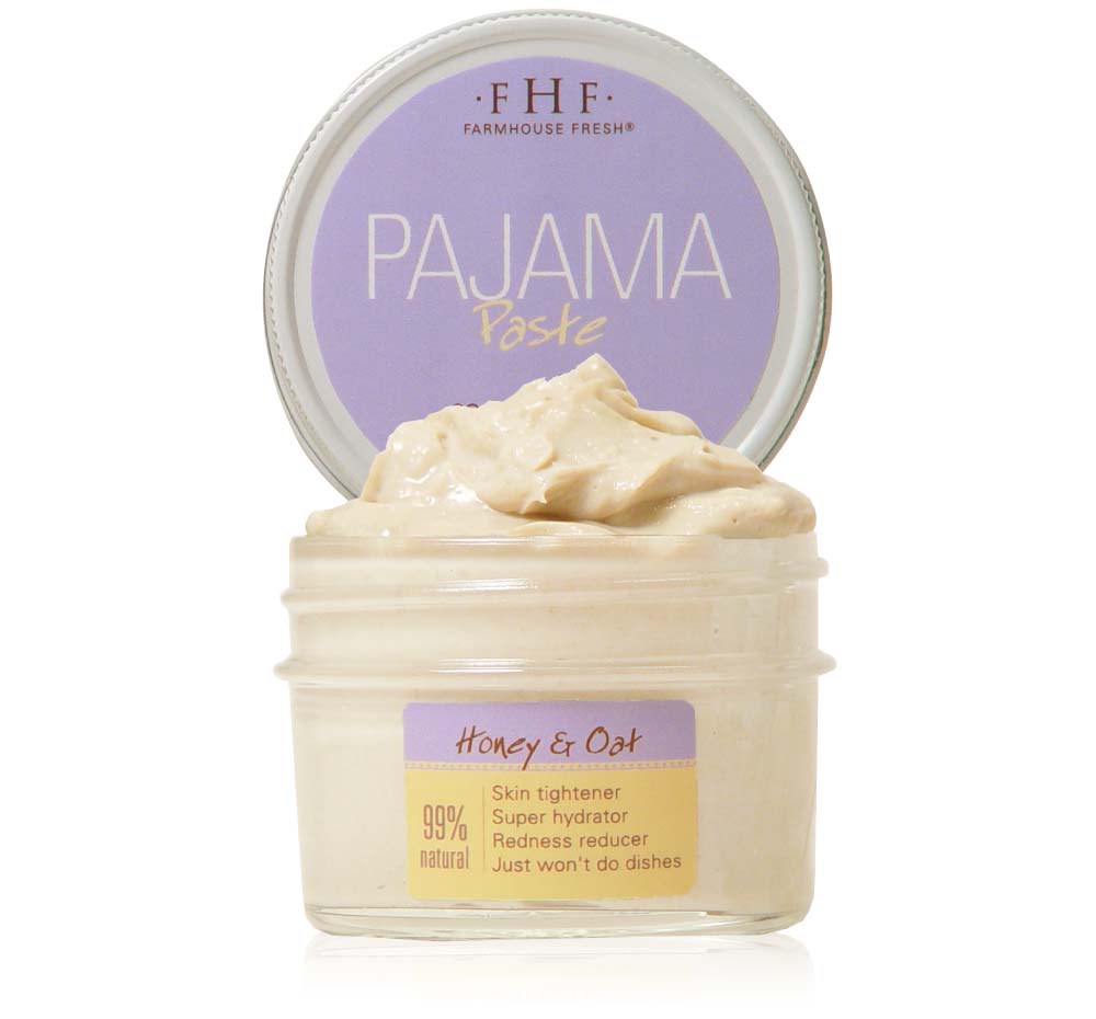 A jar of Pajama Paste Tightening Mask by FarmHouse Fresh made with locally harvested ingredients.