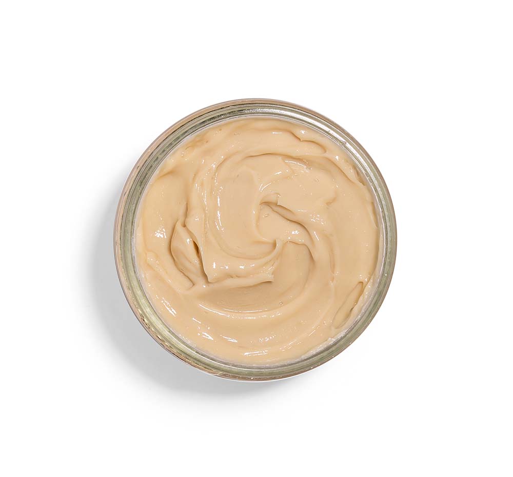 Top view of an opened jar of Pajama Paste Soothing Yogurt Mask by FarmHouse Fresh for rosacea-prone & aging skin.