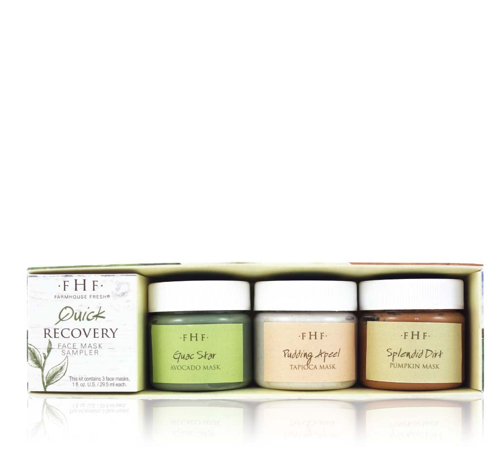 A box of FarmHouse Fresh Quick Recovery Face Mask Sampler that makes a great skincare gift for any occasion. 