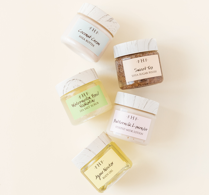 A selection of body care samples by Farmhouse Fresh.