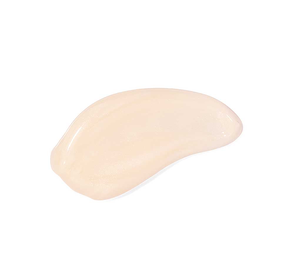 A swatch of FarmHouse Fresh Smooth Reveal Resurfacing Silky Serum, showing the ultra-lightweight texture boosted with some serious skin soothers (including niacinamide and hyaluronic acid) for extra nourishment and hydration.