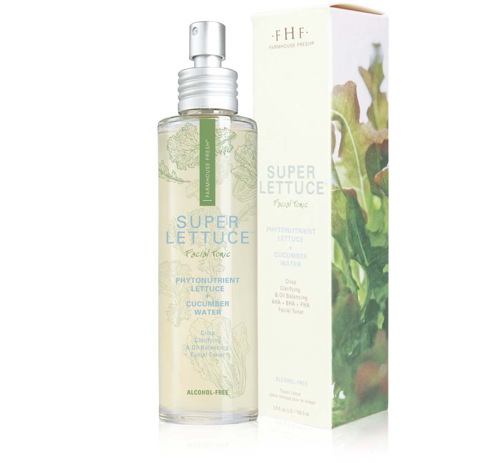 A box and a bottle of Super Lettuce Facial Tonic by Farmhouse Fresh, a refreshing 