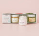A box and three jar from Sweeping Softness 3-Step Body Sampler by FarmHouse Fresh. The sampler contains best-selling body care products.
