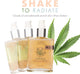 A poster showing a shaken bottle of FarmHouse Fresh Swell Being Hemp Relaxation Body Oil that says: Shake to radiate; clouds of cannabinoids enrich skin when shaken.