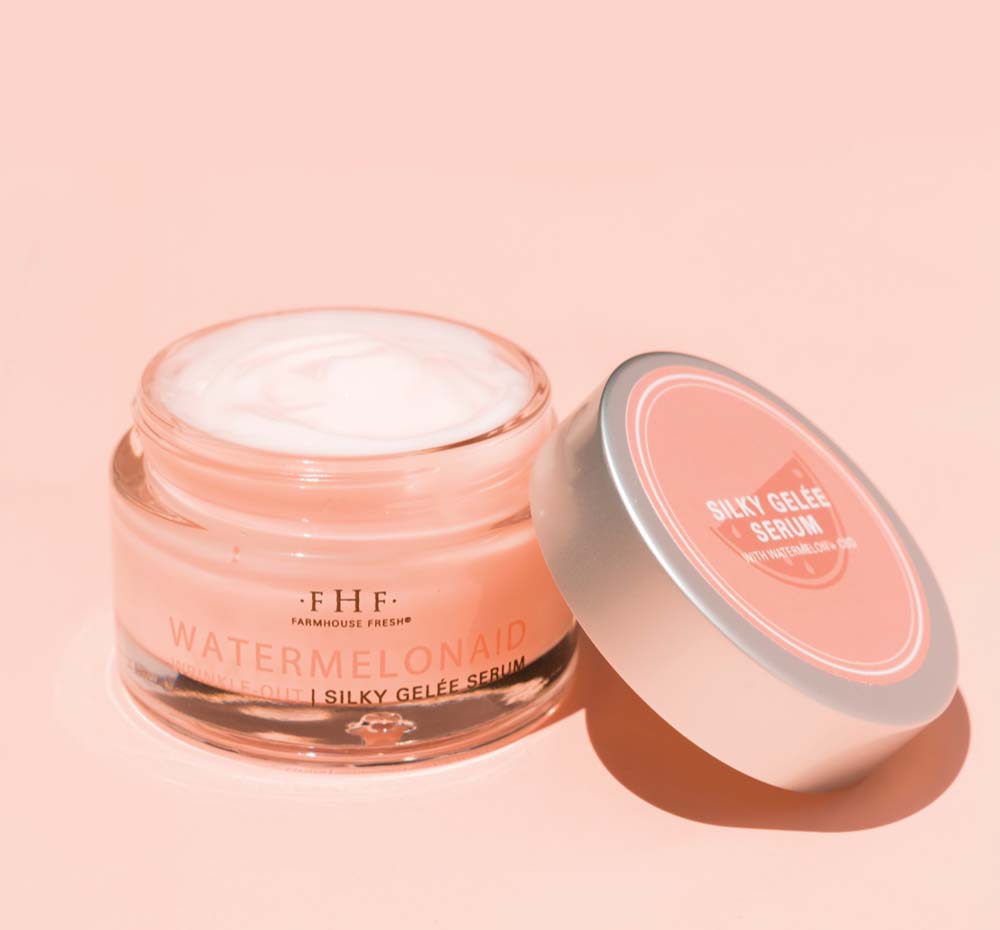 A jar of Watermelonaid face serum with CBD by FarmHouse Fresh made with hemp and watermelon extract.