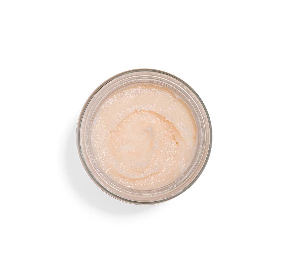 Top view of an opened jar of FarmHouse Fresh One Fine Day Face cleanser that exfoliates and polishes your skin for a renewed feeling and provides a beautiful glow.